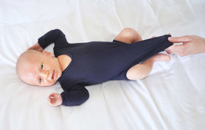 Navy Blue No Snap Long Sleeve Peasy Onesie. Ultra soft, breathable, hypoallergenic, easy to change, no fuss. Size 0-3 months